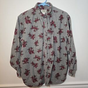 L.L. Bean Gray Floral Button Down Shirt